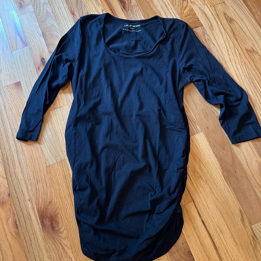 A Pea in The Pod Maternity Scoop Neck Long Sleeve Black Blouse  - Large